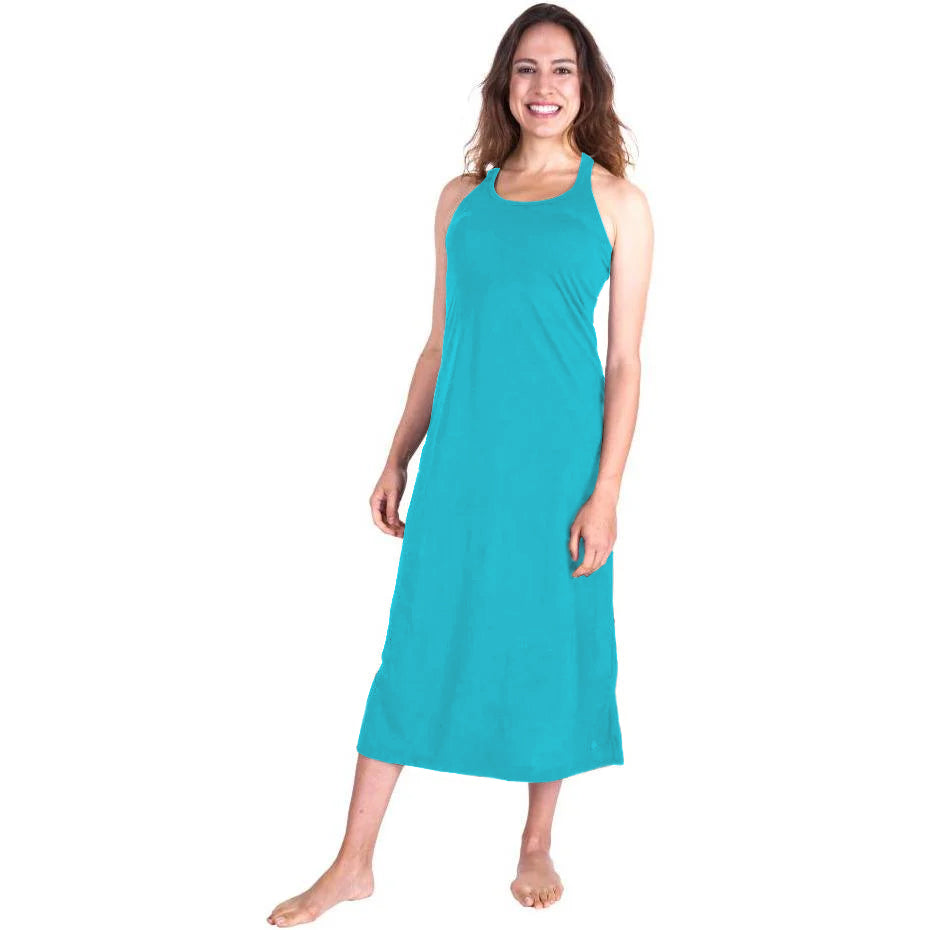 Women's Moisture Wicking Long Racerback Tank Gown with Shelf Bra