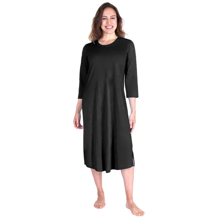 Women's Moisture Wicking Long Scoop Neck Nightgown with 3/4 Sleeves