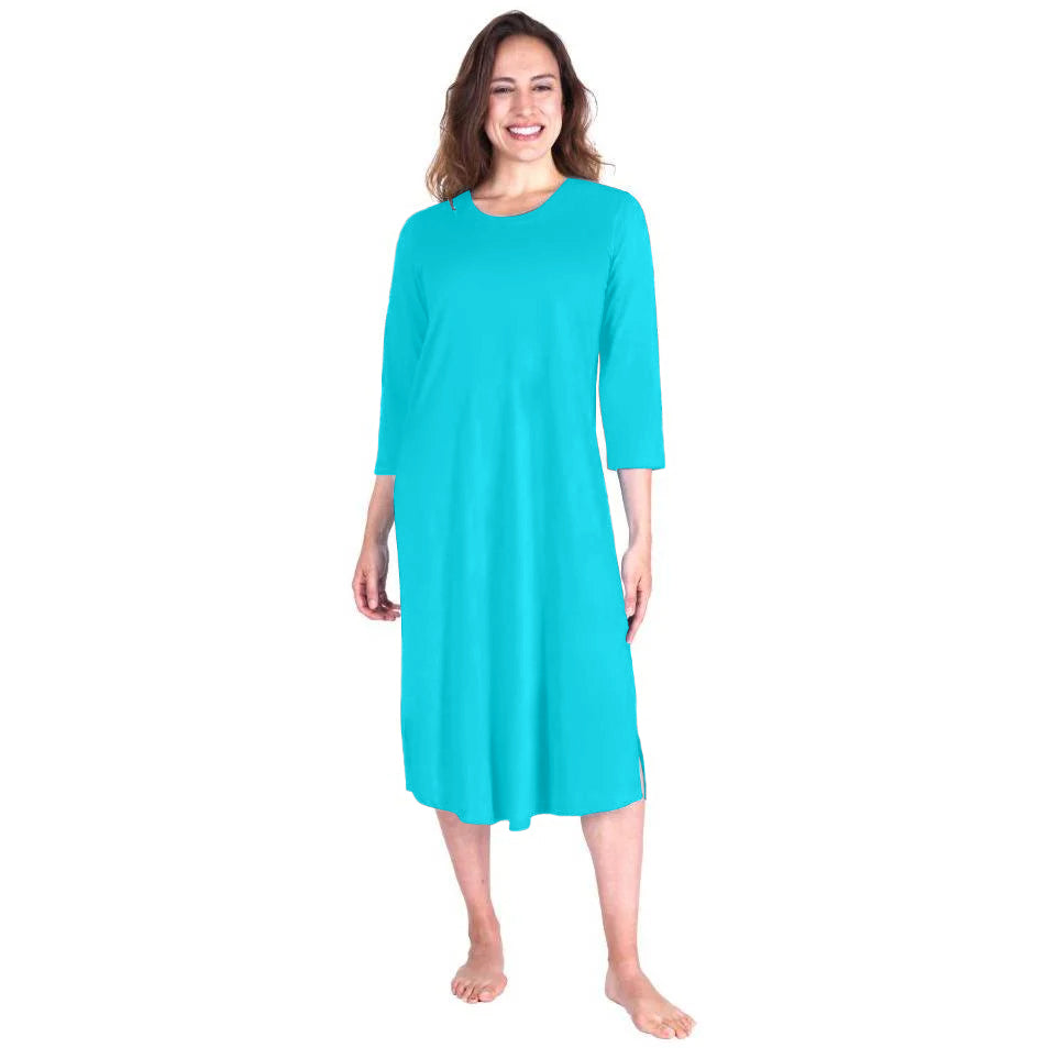 Women's Moisture Wicking Long Scoop Neck Nightgown with 3/4 Sleeves