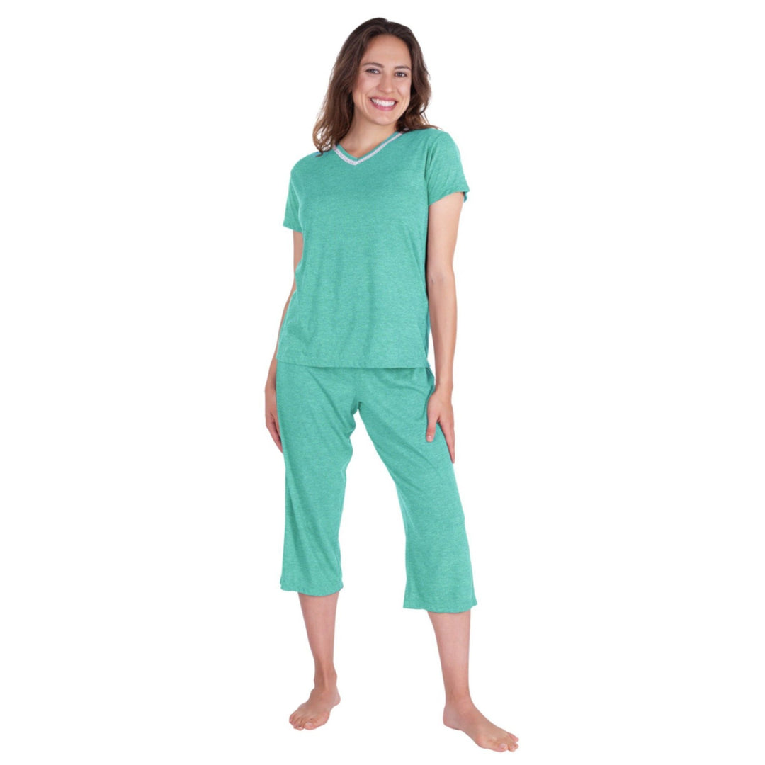  difficort Pajamas for Women Ladies V-neck Sleepwear Top and  Capri Pants Two Piece Loungewear set,2-Airy Blue,Small : Clothing, Shoes &  Jewelry